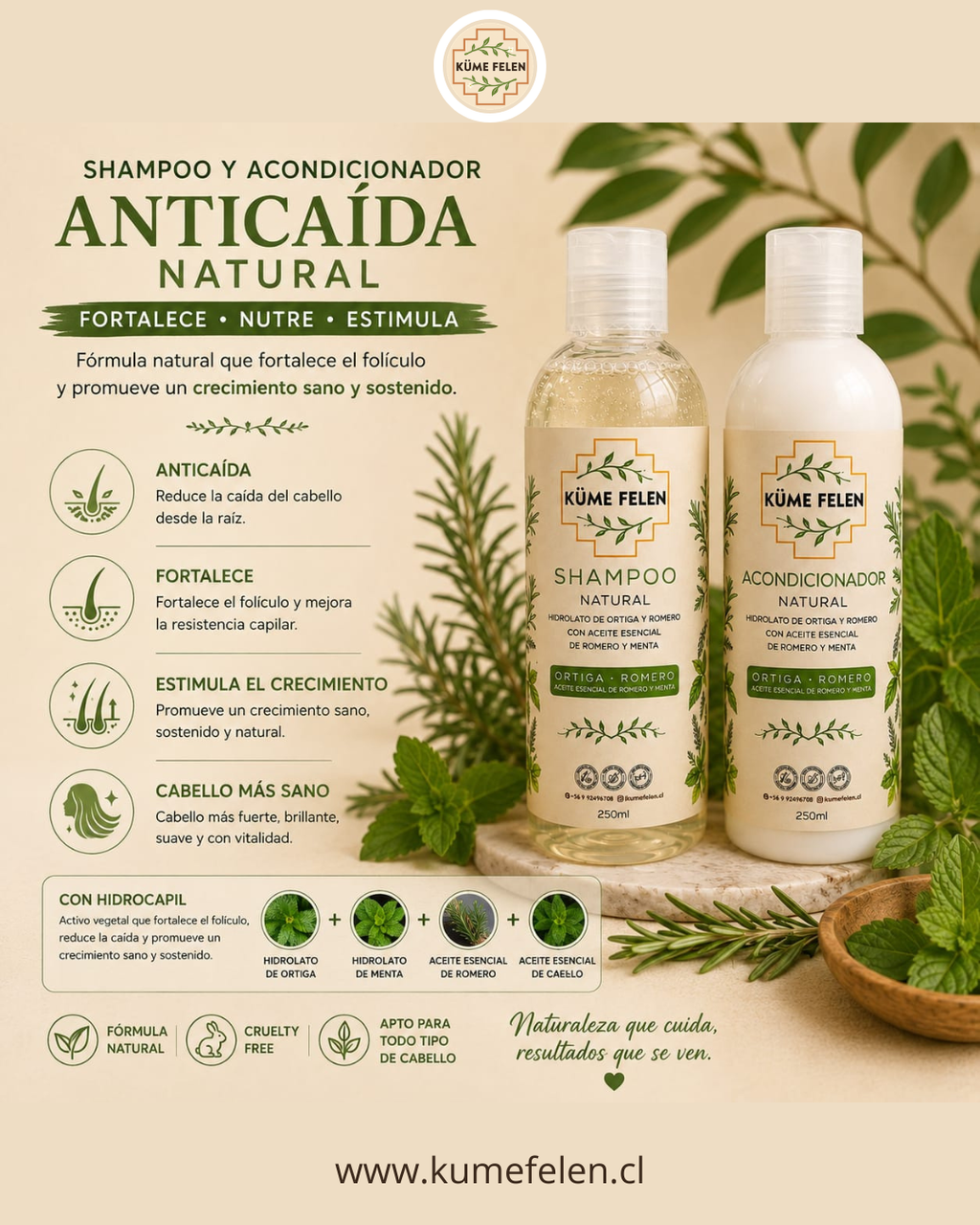 Shampoo y Acondicionador Anticaída Natural Küme Felen