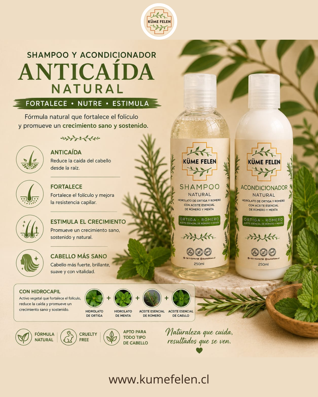 Shampoo y Acondicionador Anticaída Natural Küme Felen