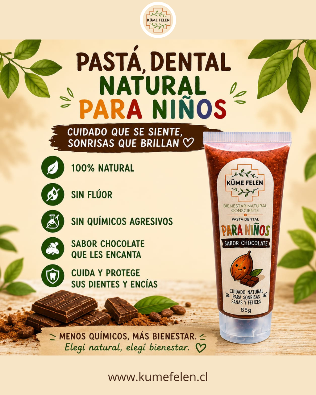 Pasta Dental Natural para Niños Sabor Chocolate | Küme Felen