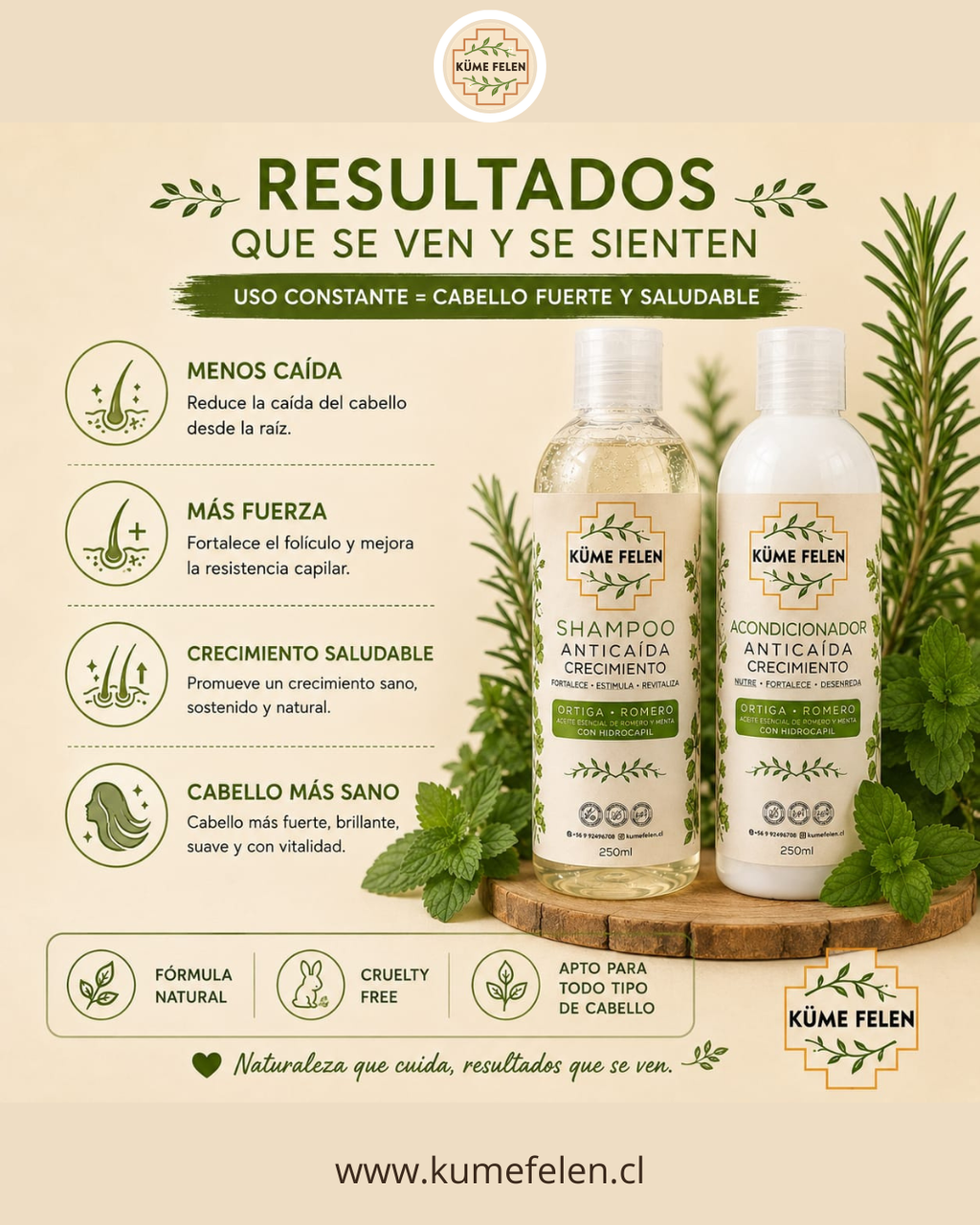 Shampoo y Acondicionador Anticaída Natural Küme Felen