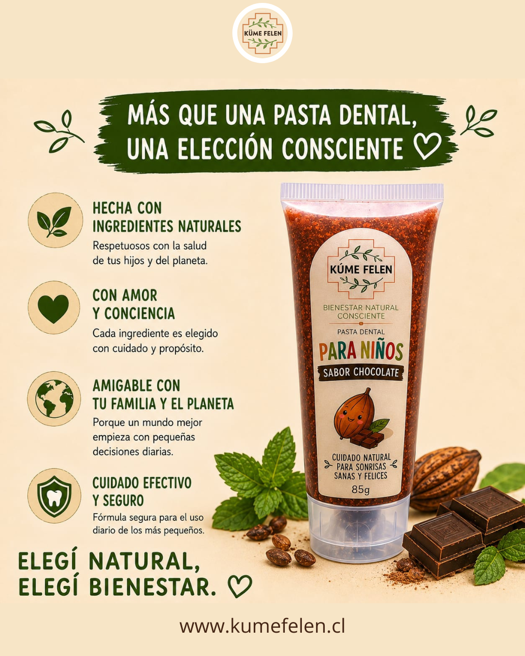 Pasta Dental Natural para Niños Sabor Chocolate | Küme Felen