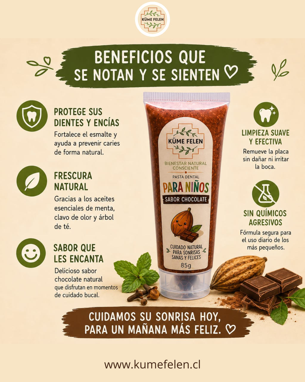Pasta Dental Natural para Niños Sabor Chocolate | Küme Felen